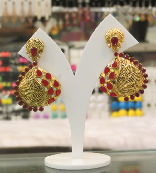 Ethnic Red Drop Stoned Earrings